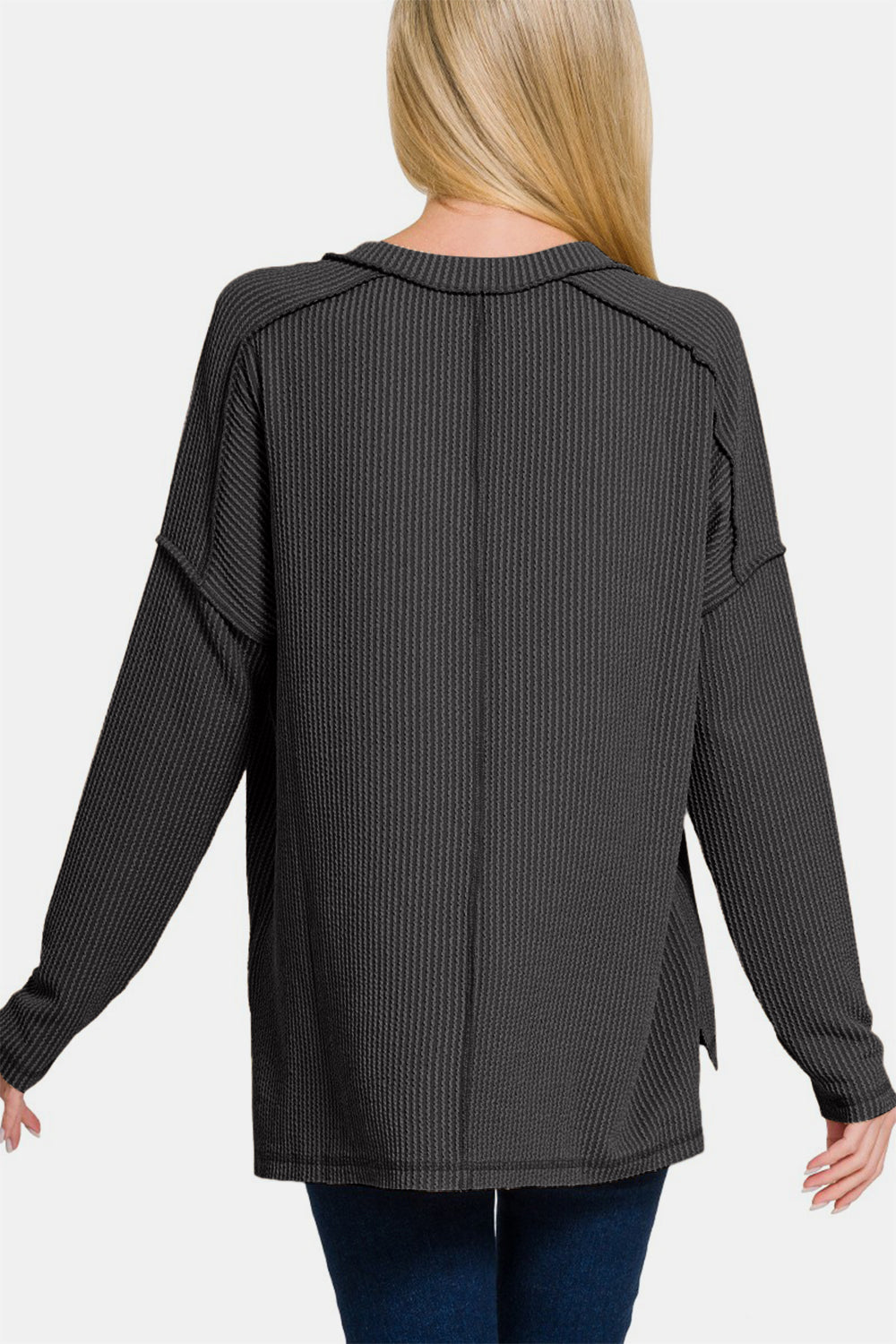 Next-Level Style - Textured Exposed Seam Top - Heather Black