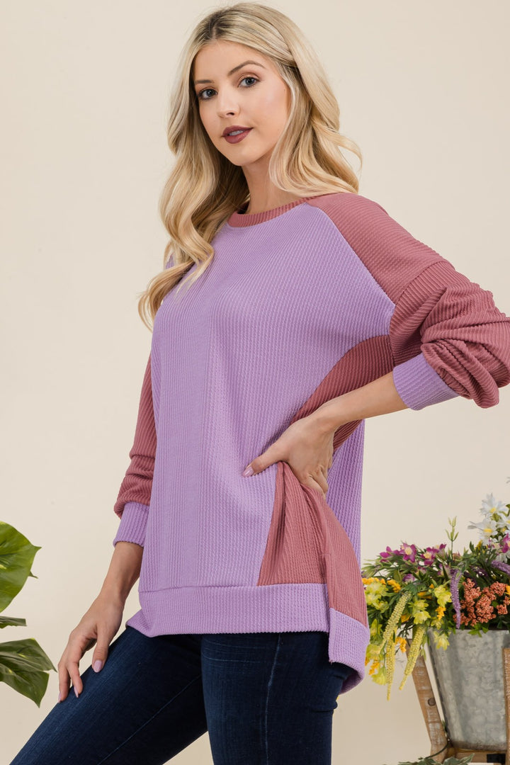 Letting It Go - High-Low Sweatshirt Top - Lavender