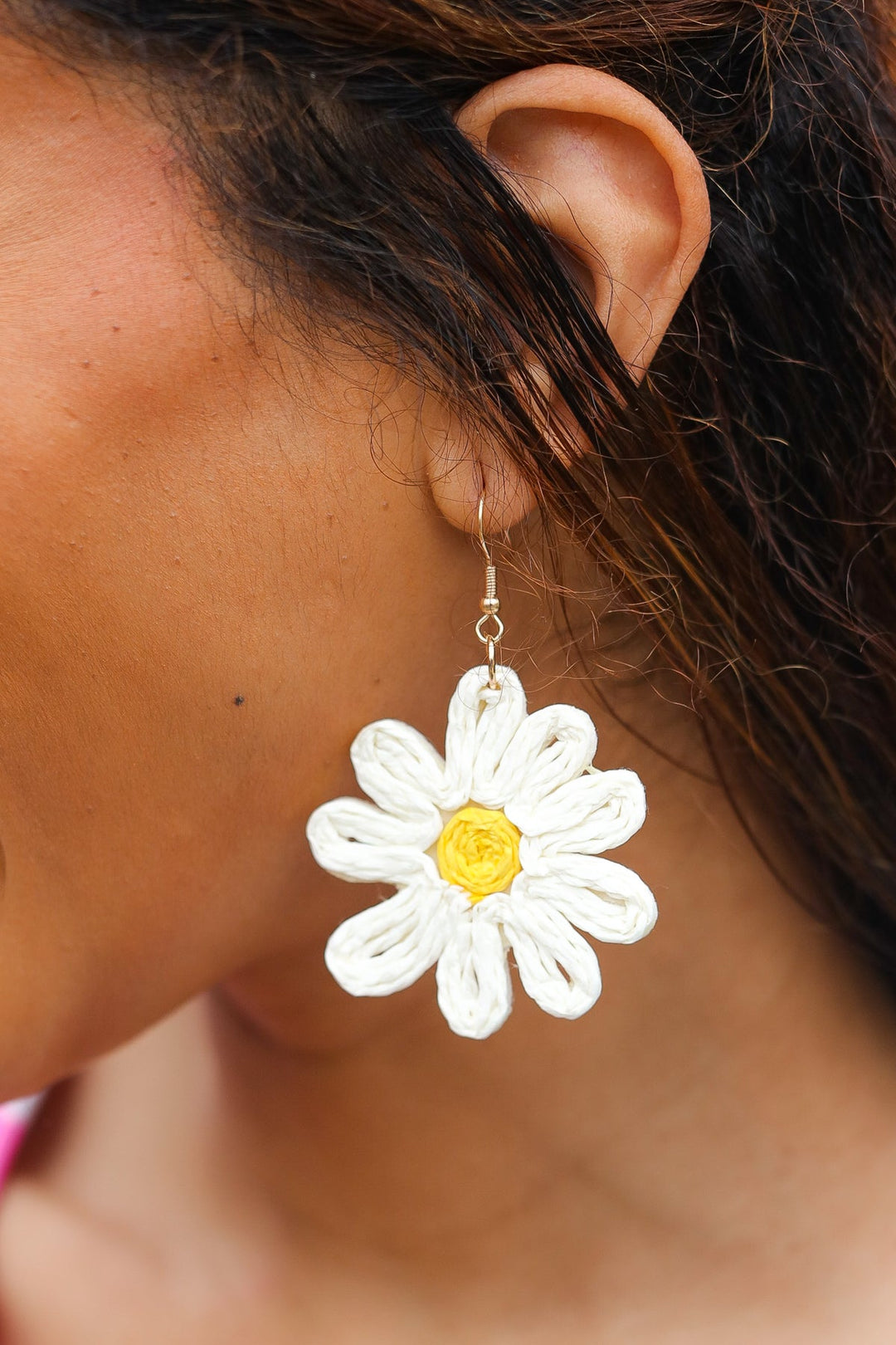 Daisy Straw Lightweight Earrings - Ivory