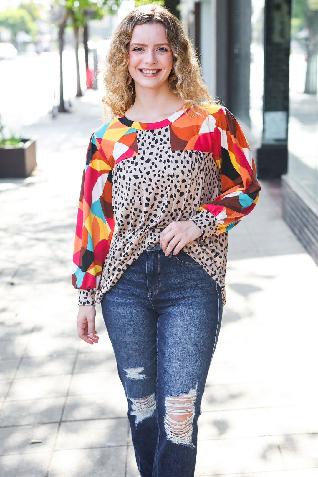 Instant Charm - Geometric Animal-Print Top