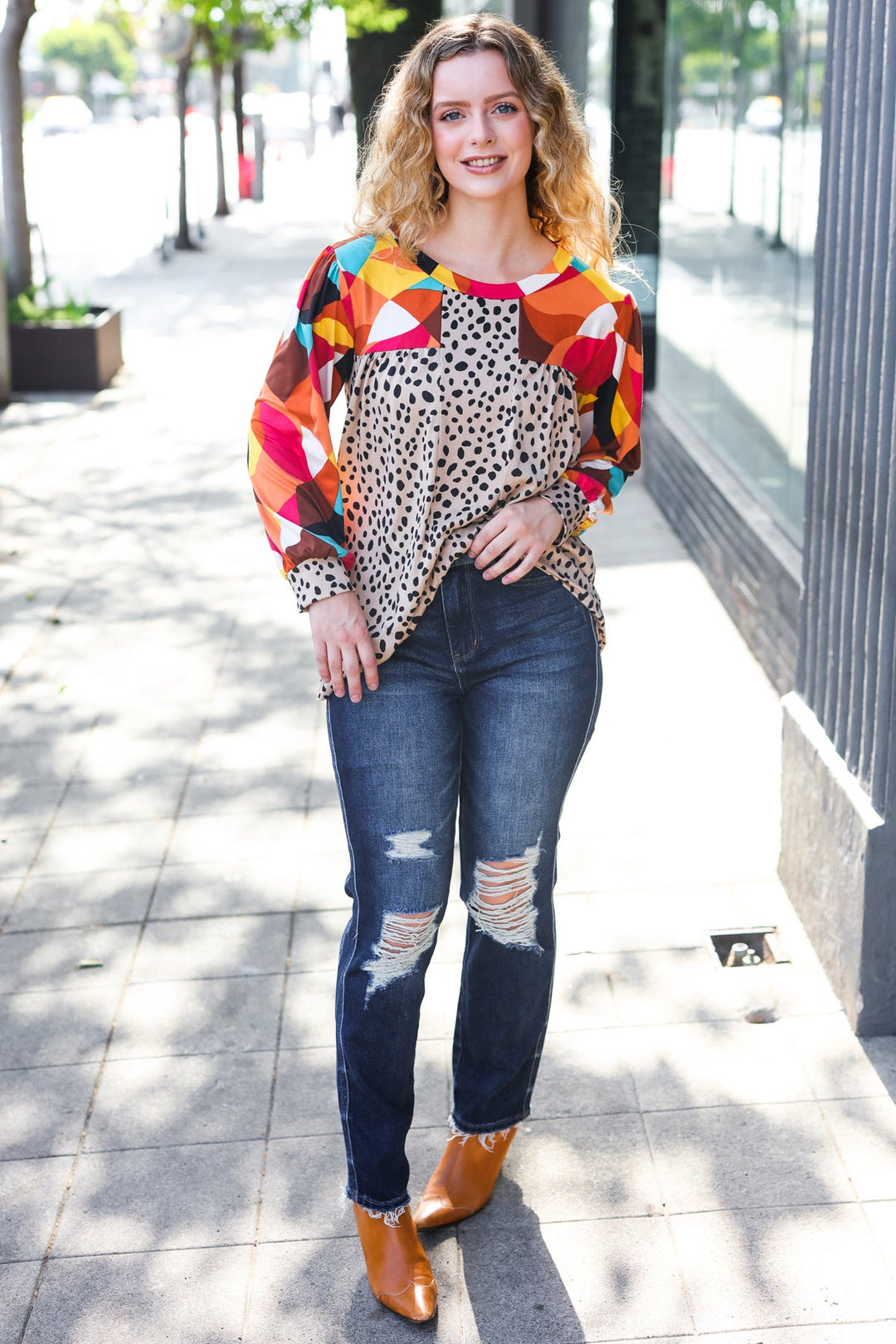 Instant Charm - Geometric Animal-Print Top