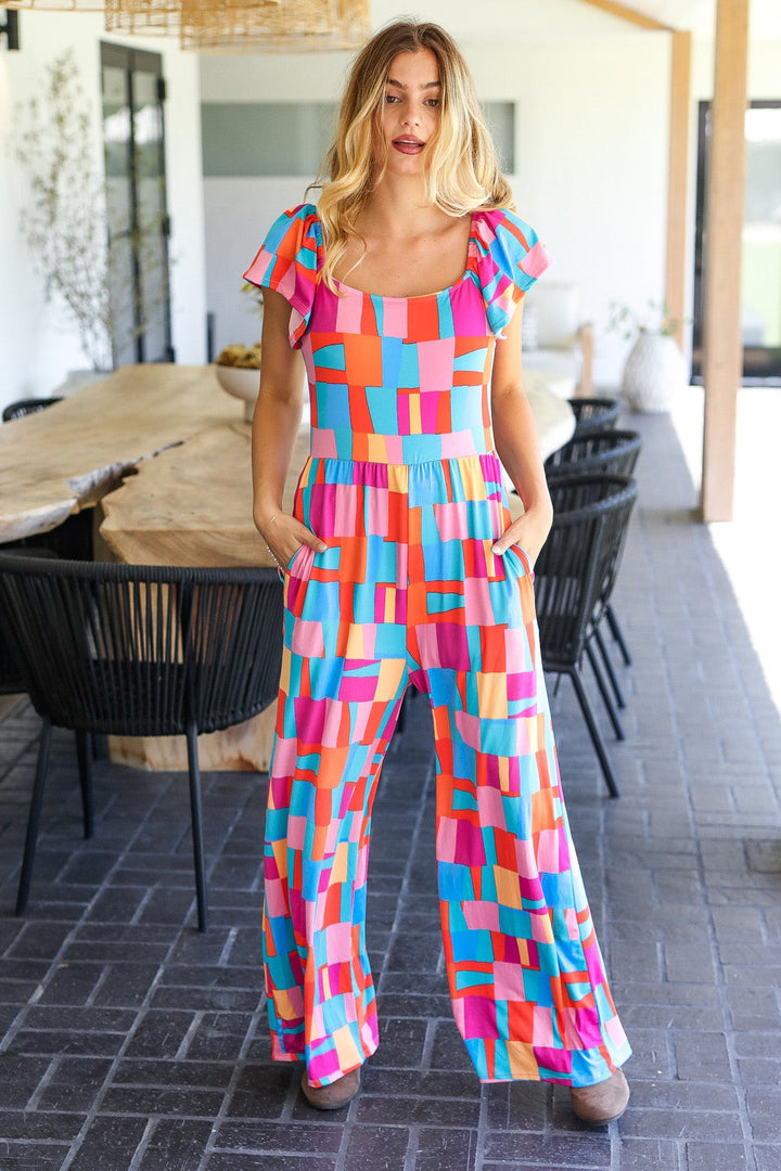 Geometric Print Wide-Leg Jumpsuit