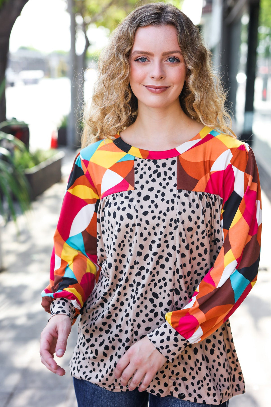 Instant Charm - Geometric Animal-Print Top