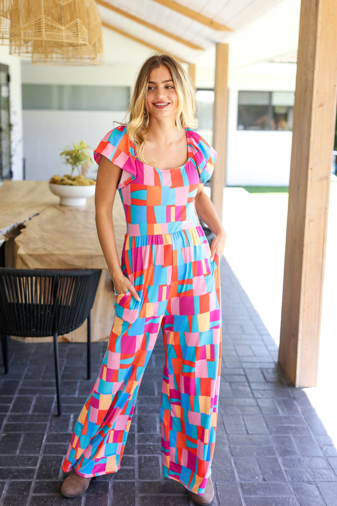 Geometric Print Wide-Leg Jumpsuit