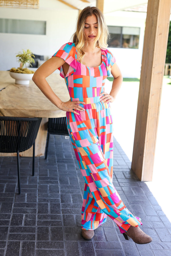 Geometric Print Wide-Leg Jumpsuit