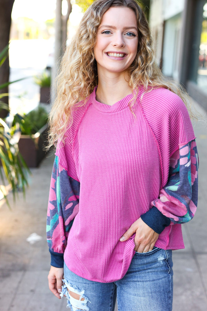 Keeping It Sweet - Mineral-Wash Ribbed Dolman Top