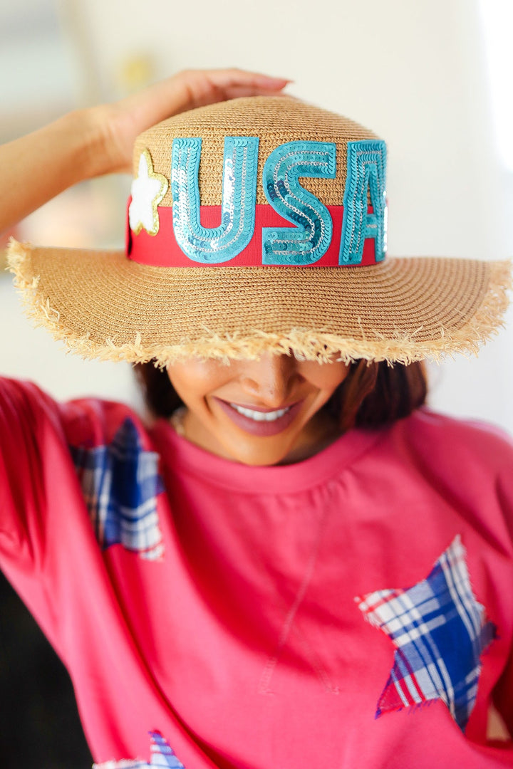 USA Sequin Straw Hat