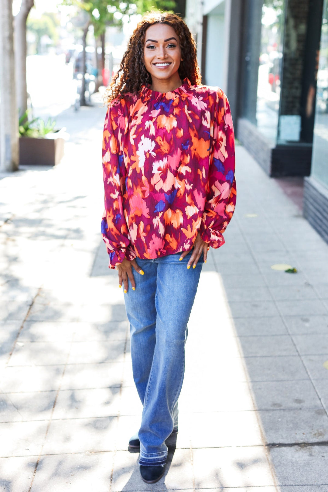 Deep Wine Floral Print Top