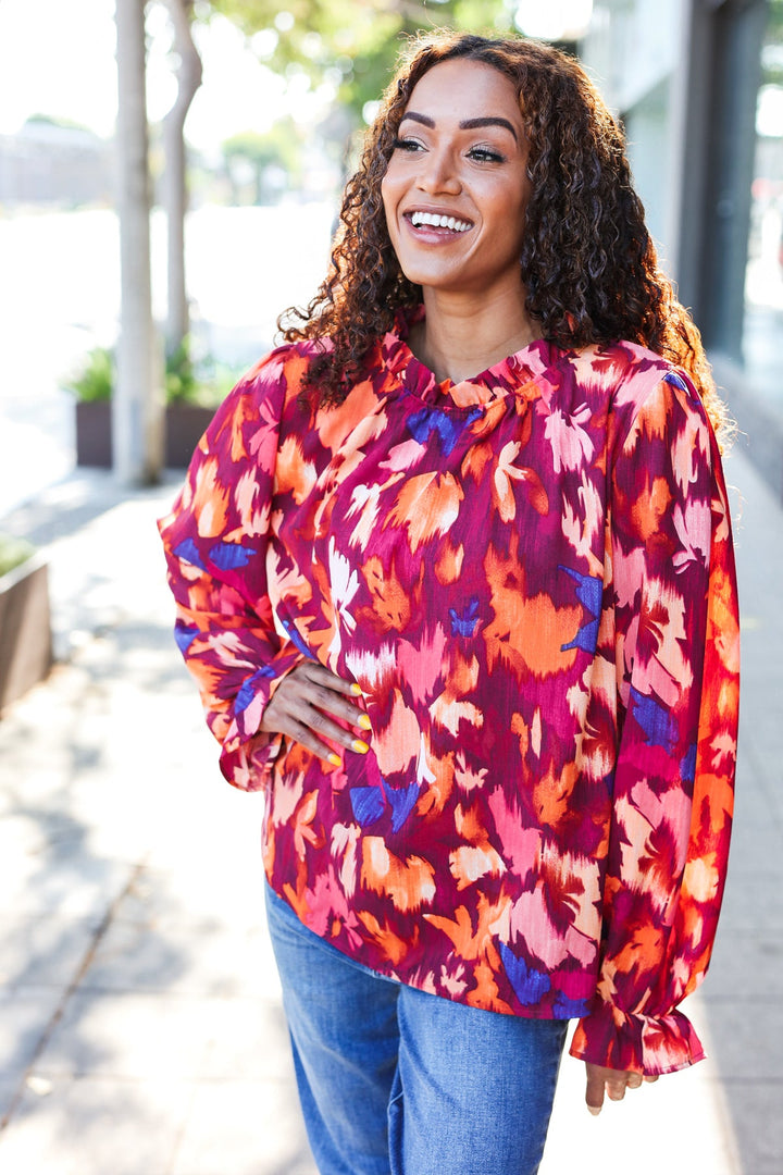 Deep Wine Floral Print Top