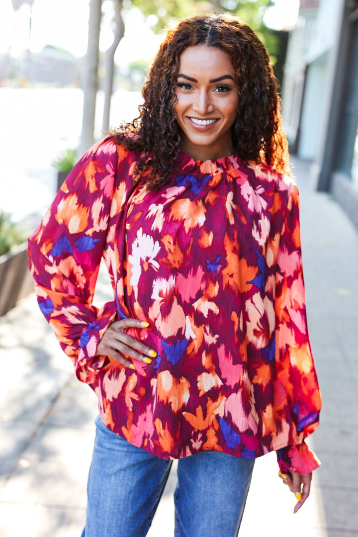 Deep Wine Floral Print Top