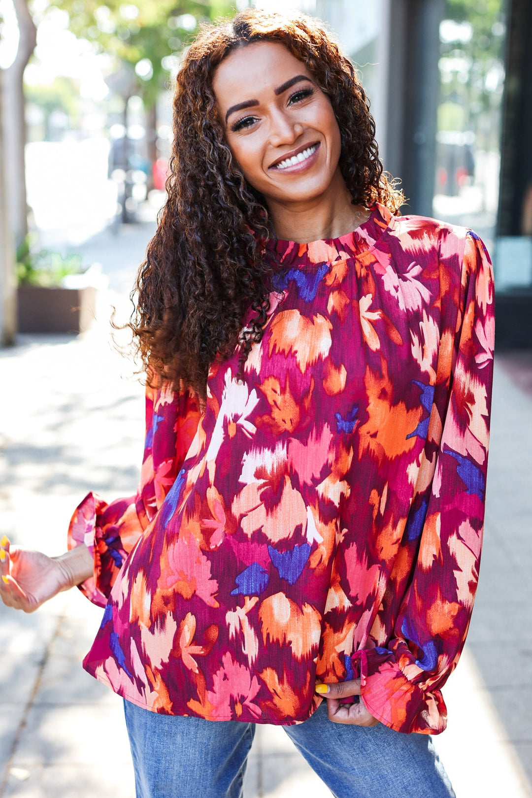 Deep Wine Floral Print Top