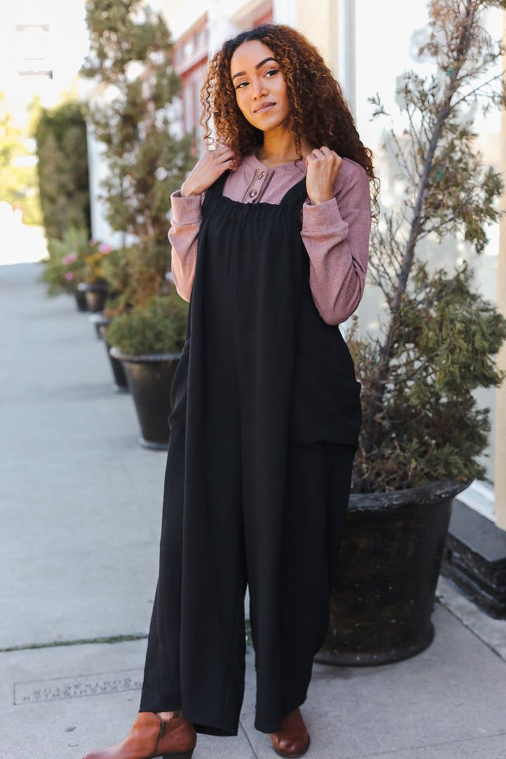 Classic Wide-Leg Adjustable Baggy Jumpsuit