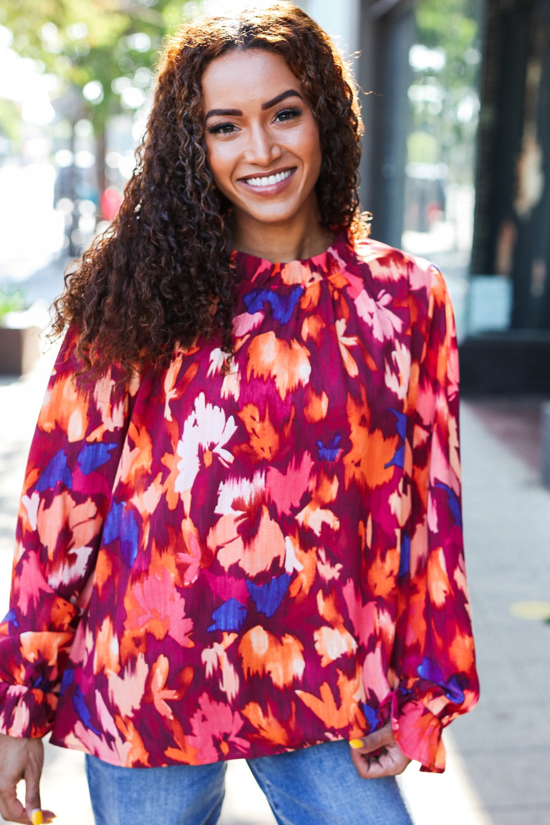 Deep Wine Floral Print Top