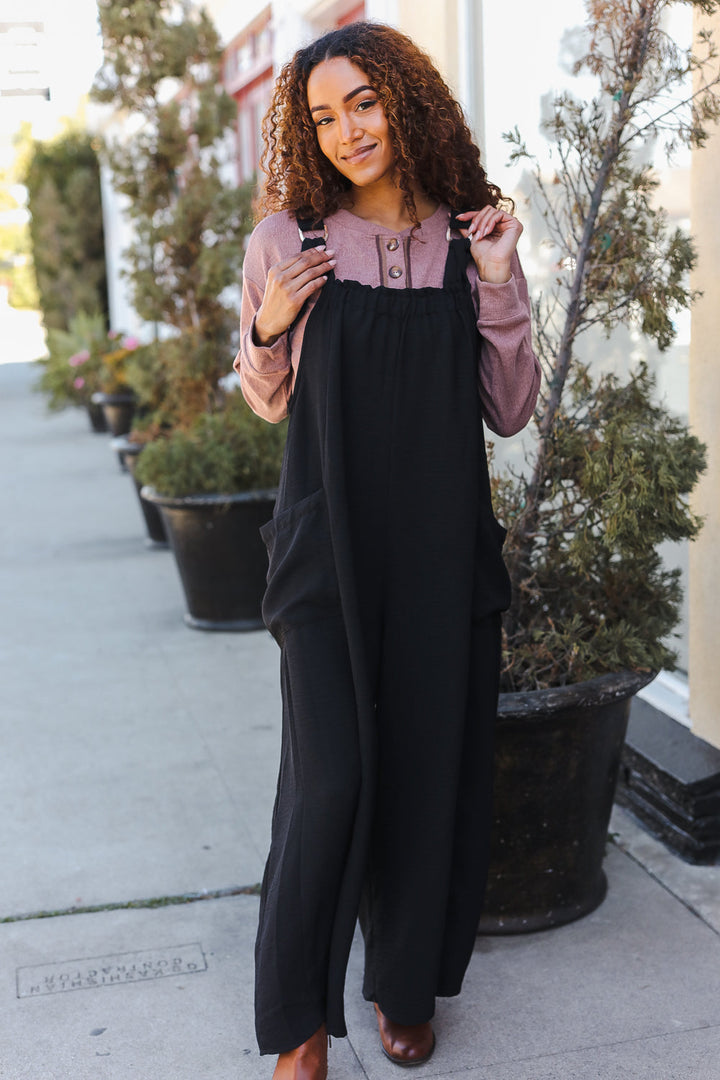 Classic Wide-Leg Adjustable Baggy Jumpsuit