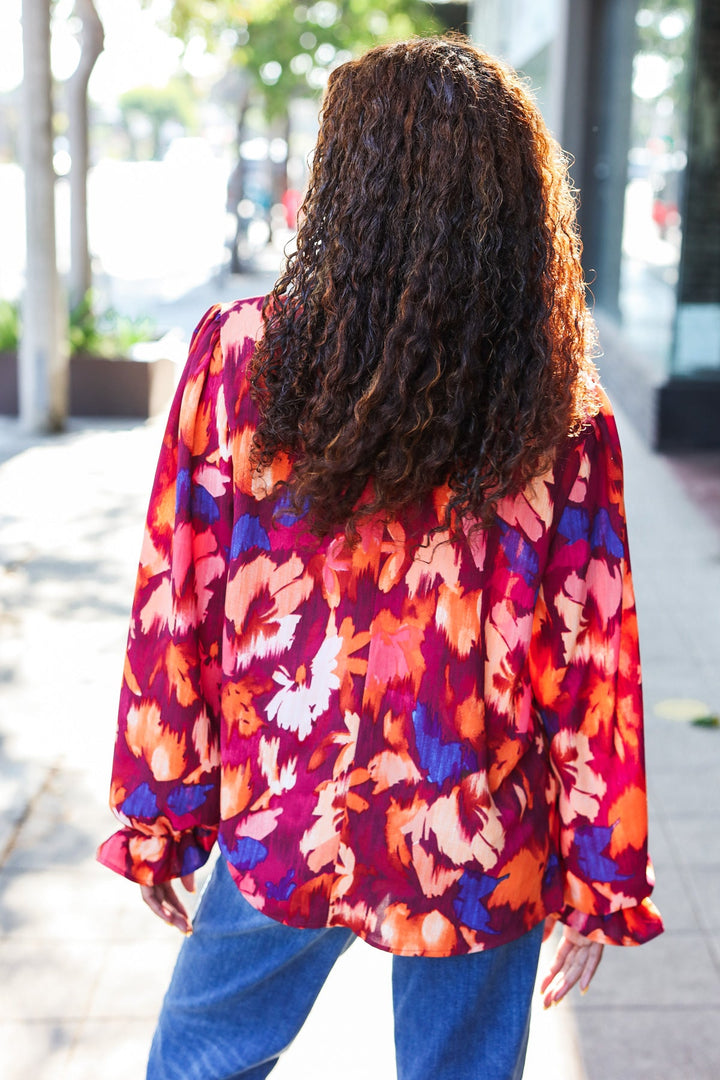 Deep Wine Floral Print Top