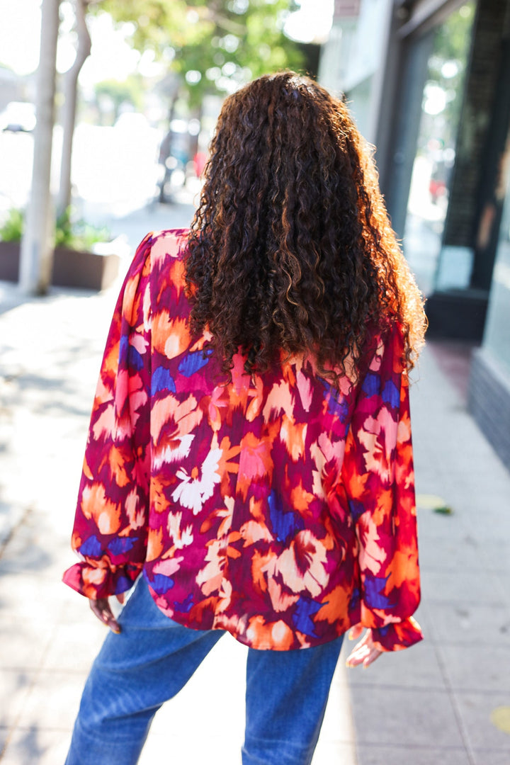 Deep Wine Floral Print Top