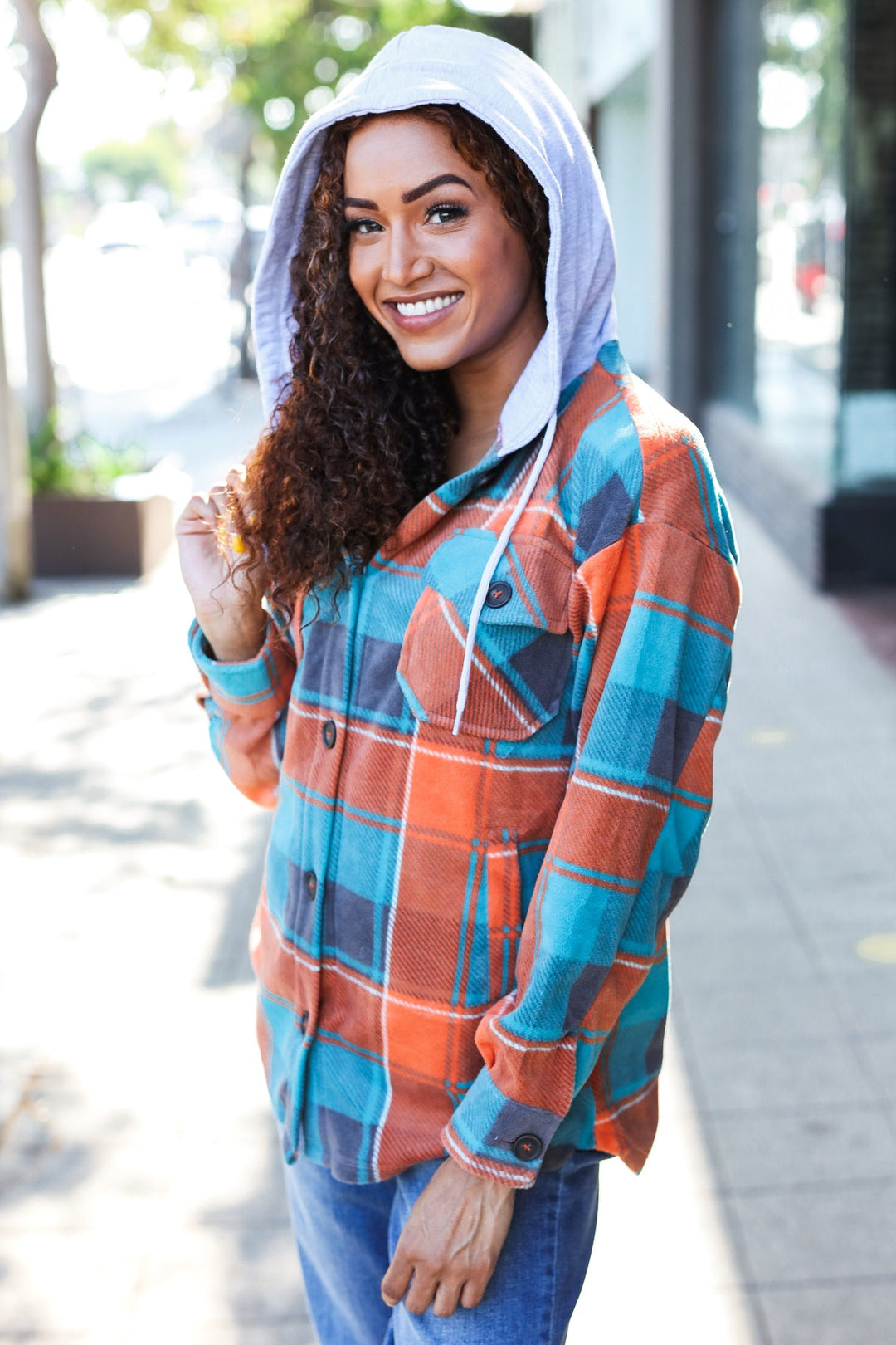 Never Give Up - Plaid Fleece Hoodie Shacket