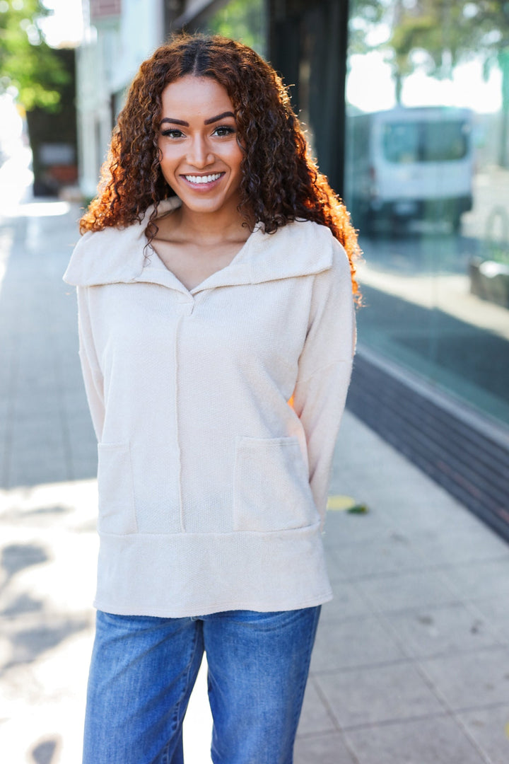 Mind Over Matter - Textured Knit Oversized Top - Oatmeal