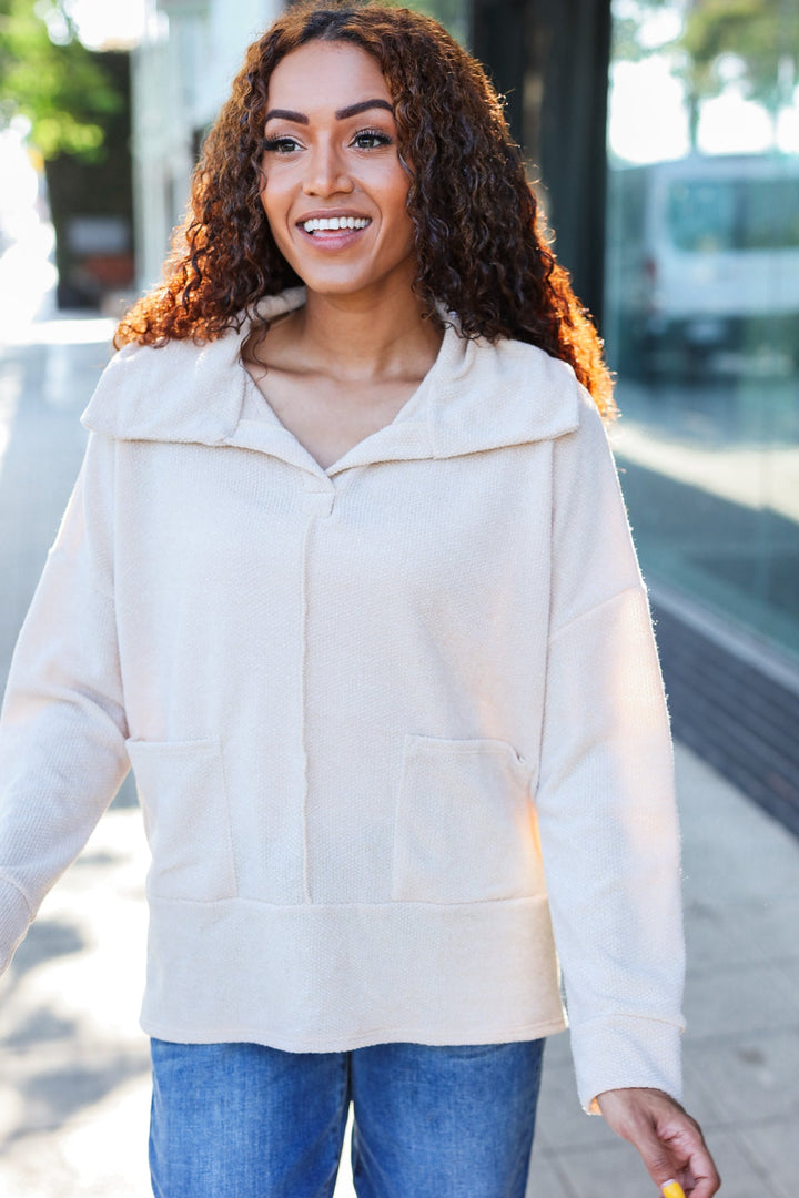 Mind Over Matter - Textured Knit Oversized Top - Oatmeal