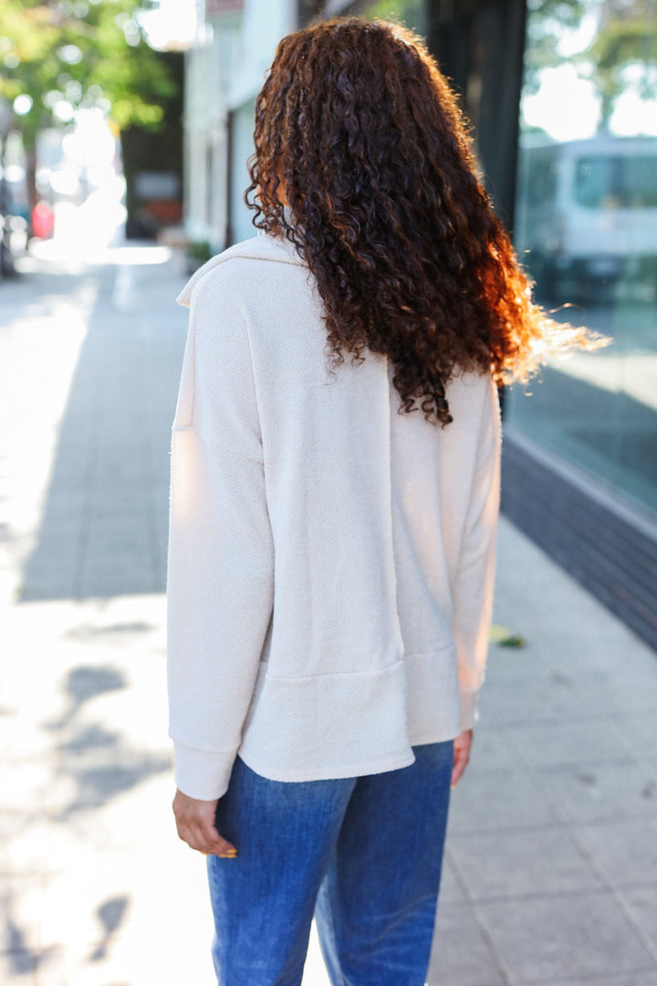 Mind Over Matter - Textured Knit Oversized Top - Oatmeal