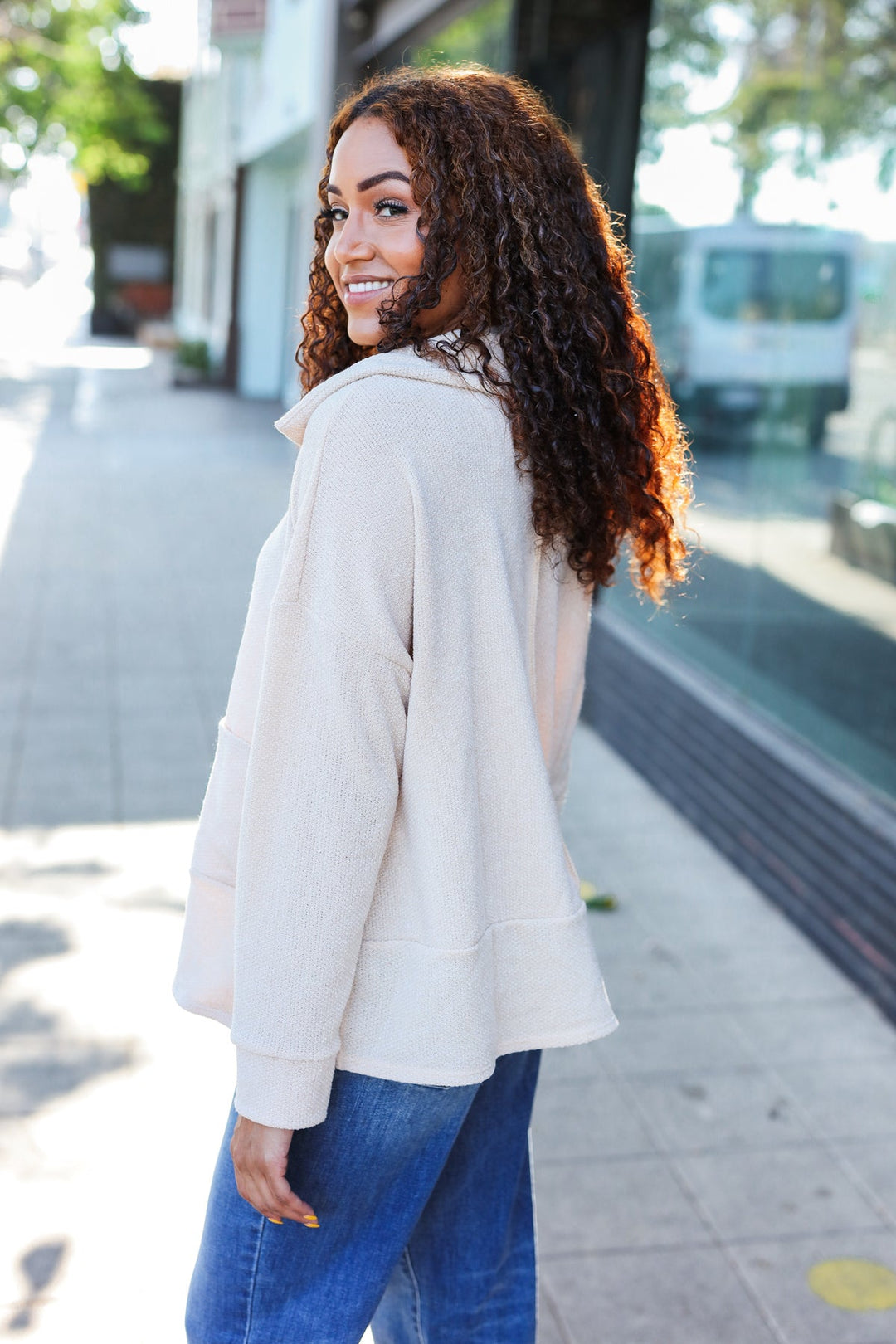 Mind Over Matter - Textured Knit Oversized Top - Oatmeal