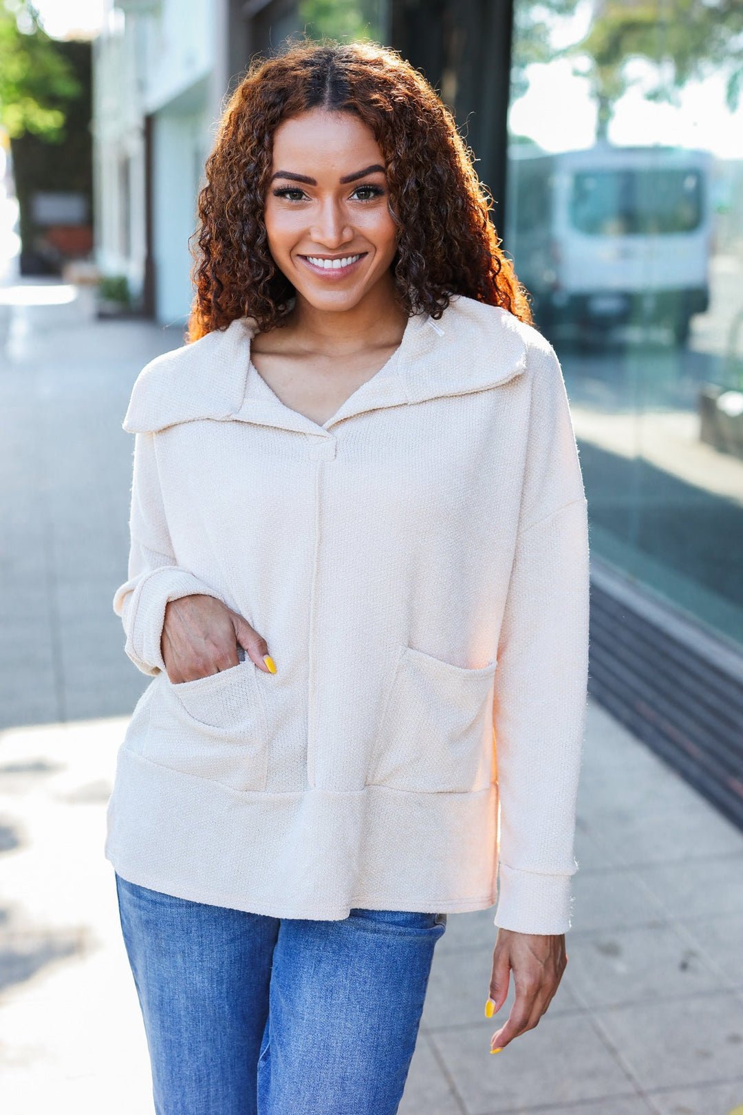 Mind Over Matter - Textured Knit Oversized Top - Oatmeal