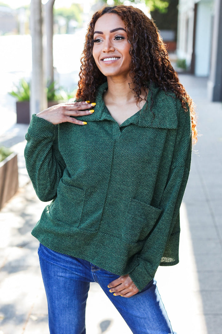 Mind Over Matter - Textured Knit Oversized Top - Olive