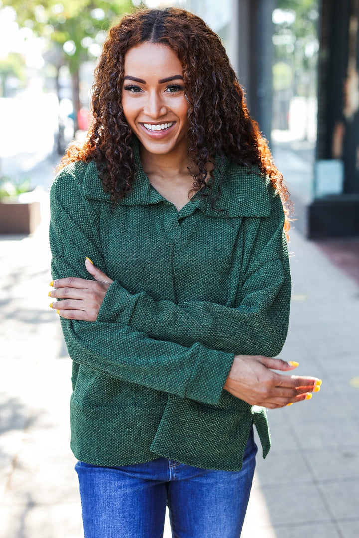 Mind Over Matter - Textured Knit Oversized Top - Olive