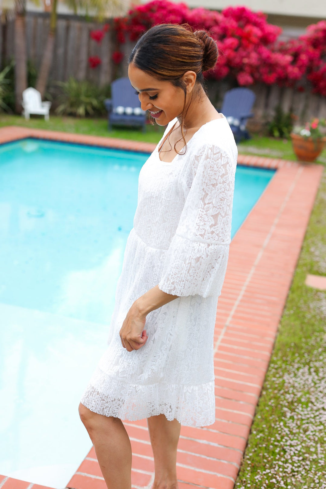 White As Snow - Pleated Lace Dress