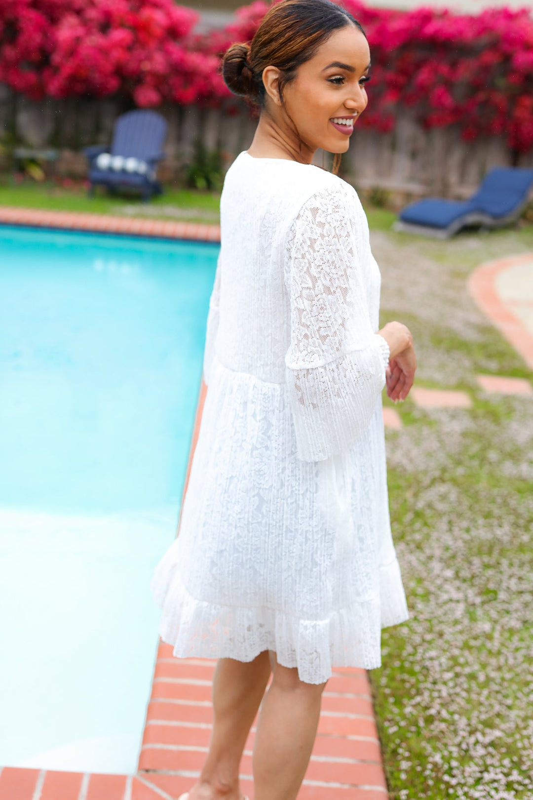 White As Snow - Pleated Lace Dress