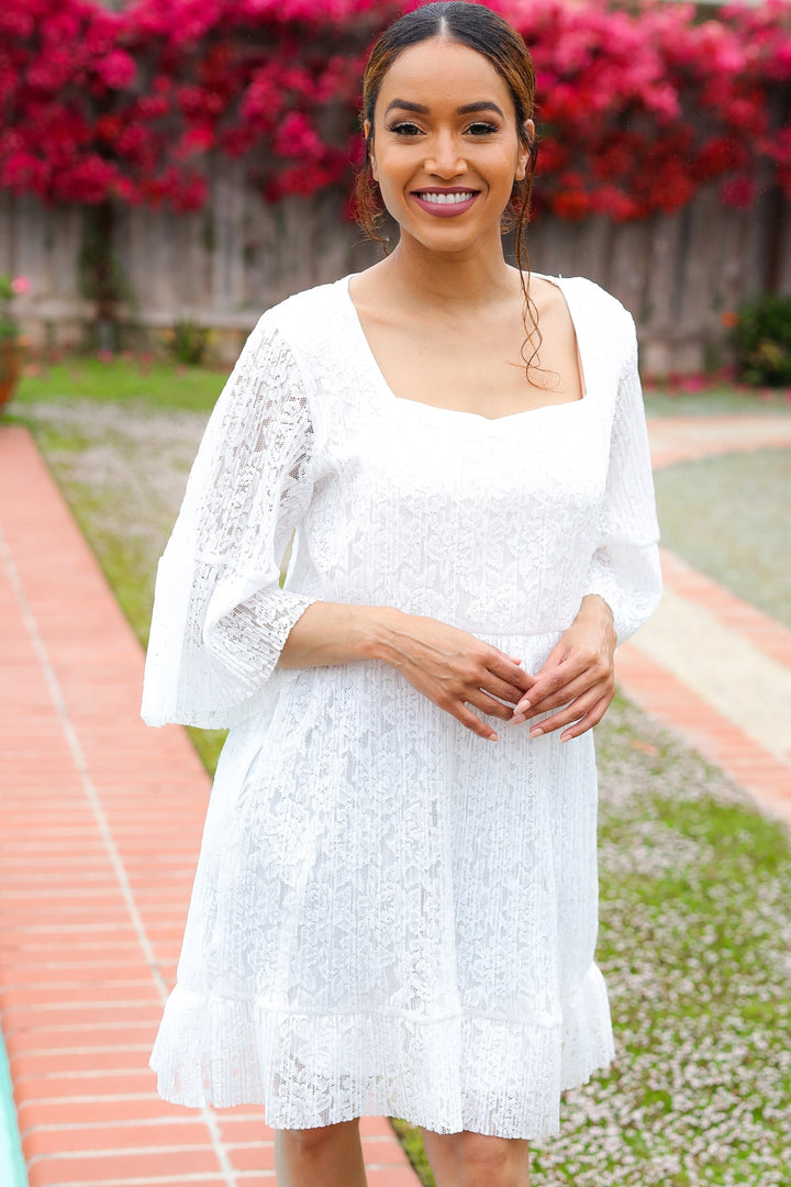 White As Snow - Pleated Lace Dress