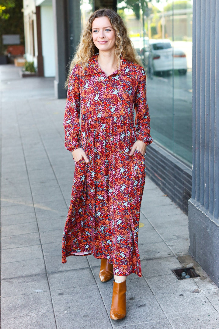 Thing Of Beauty - Burgundy Floral Maxi Dress