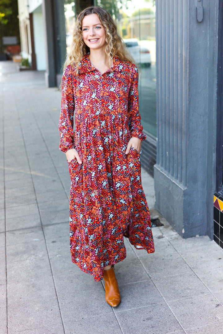 Thing Of Beauty - Burgundy Floral Maxi Dress