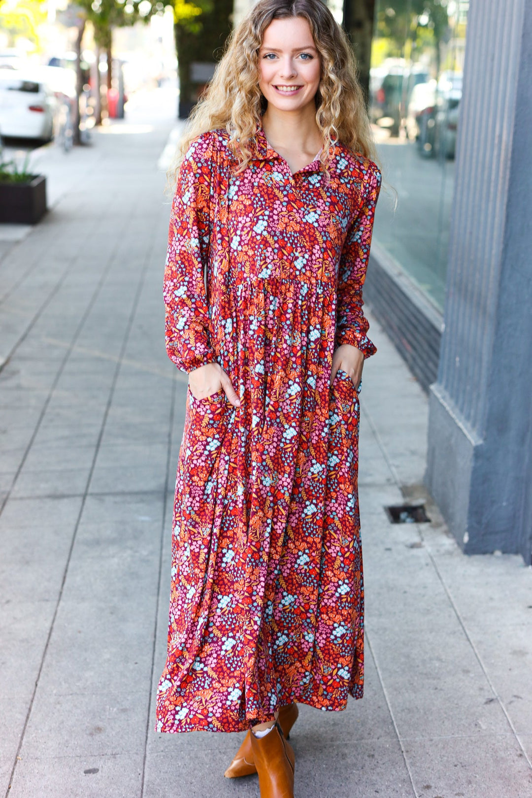 Thing Of Beauty - Burgundy Floral Maxi Dress