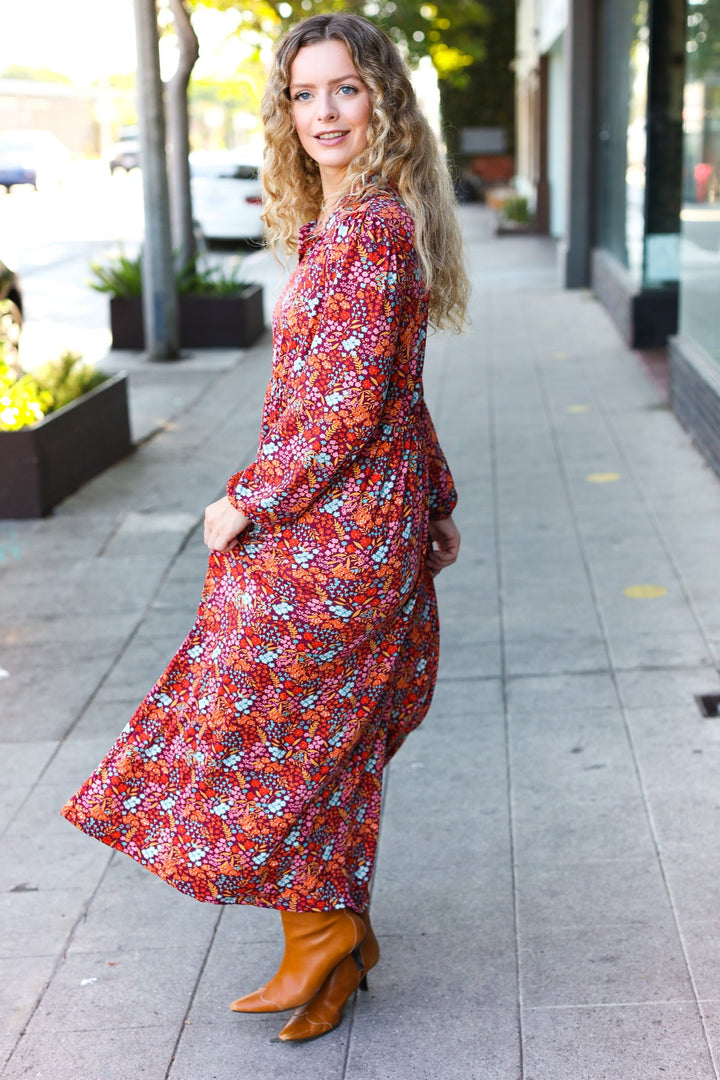 Thing Of Beauty - Burgundy Floral Maxi Dress