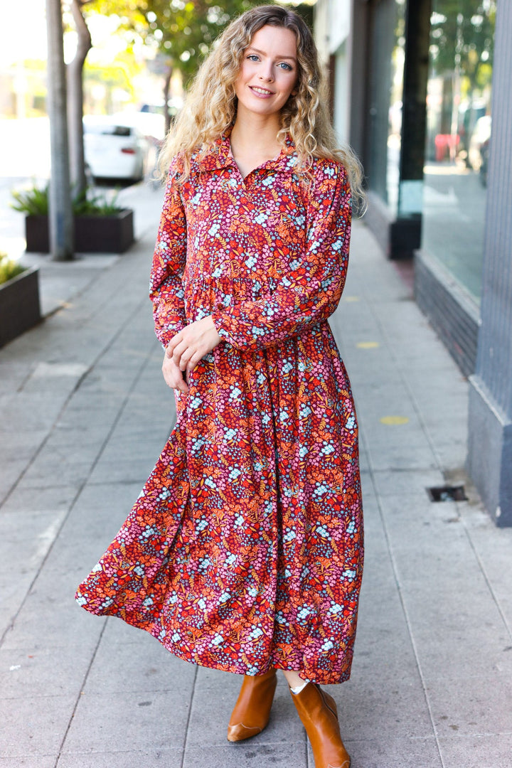 Thing Of Beauty - Burgundy Floral Maxi Dress