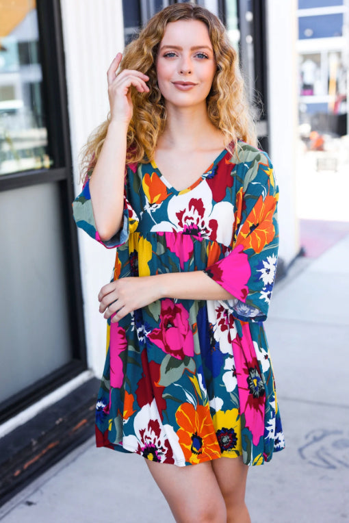 Vibrant Florals Babydoll Dress