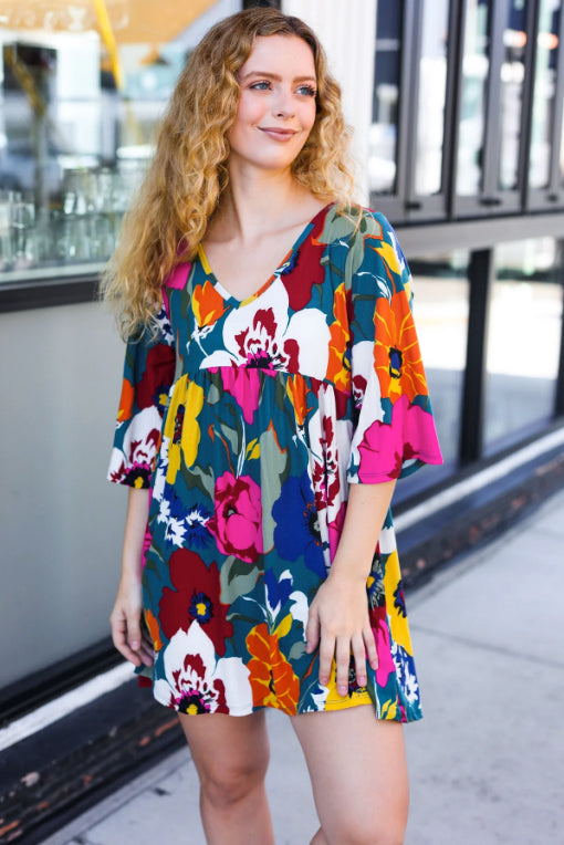 Vibrant Florals Babydoll Dress