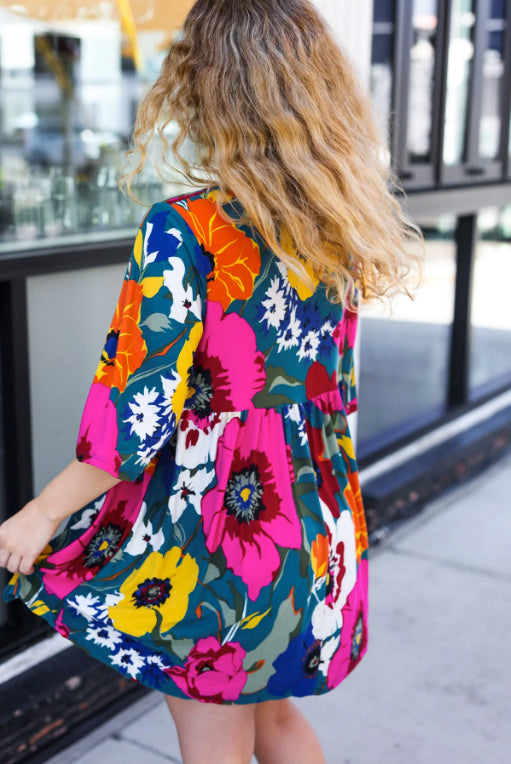 Vibrant Florals Babydoll Dress