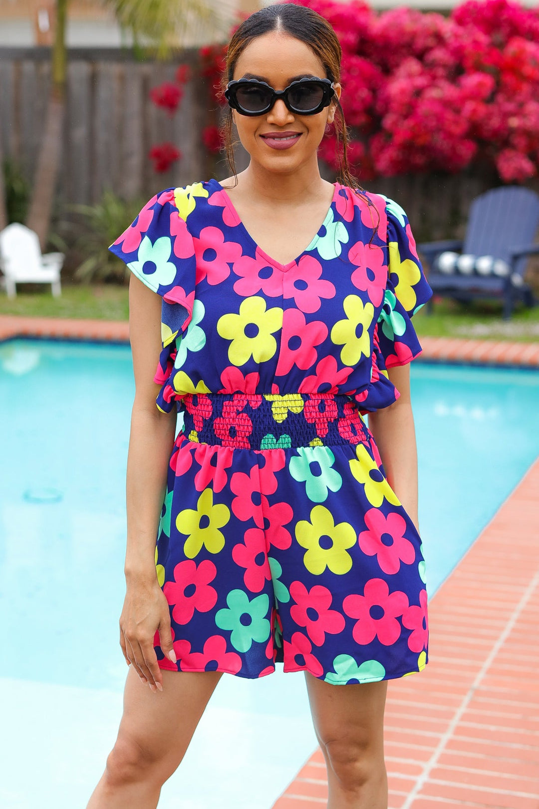 Bold Florals - Smocked-Waist Romper