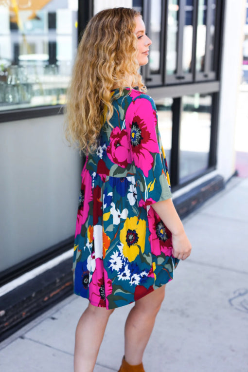 Vibrant Florals Babydoll Dress