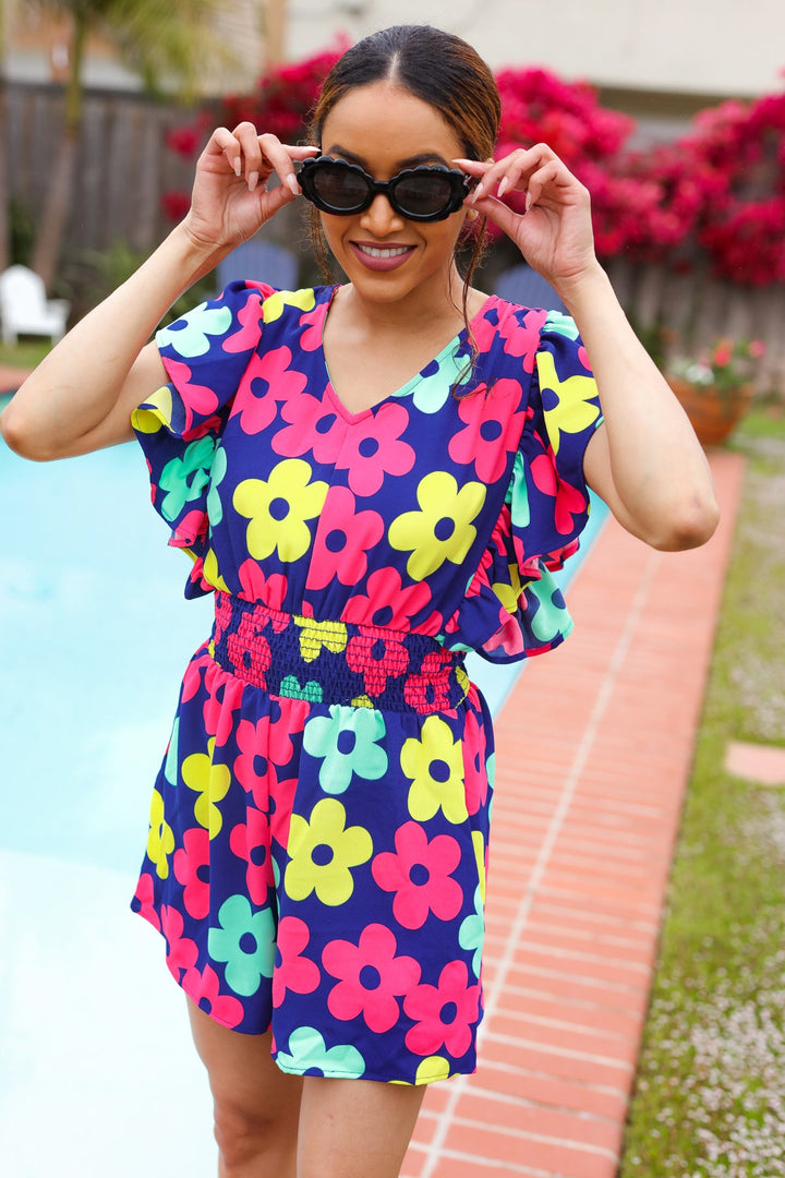 Bold Florals - Smocked-Waist Romper