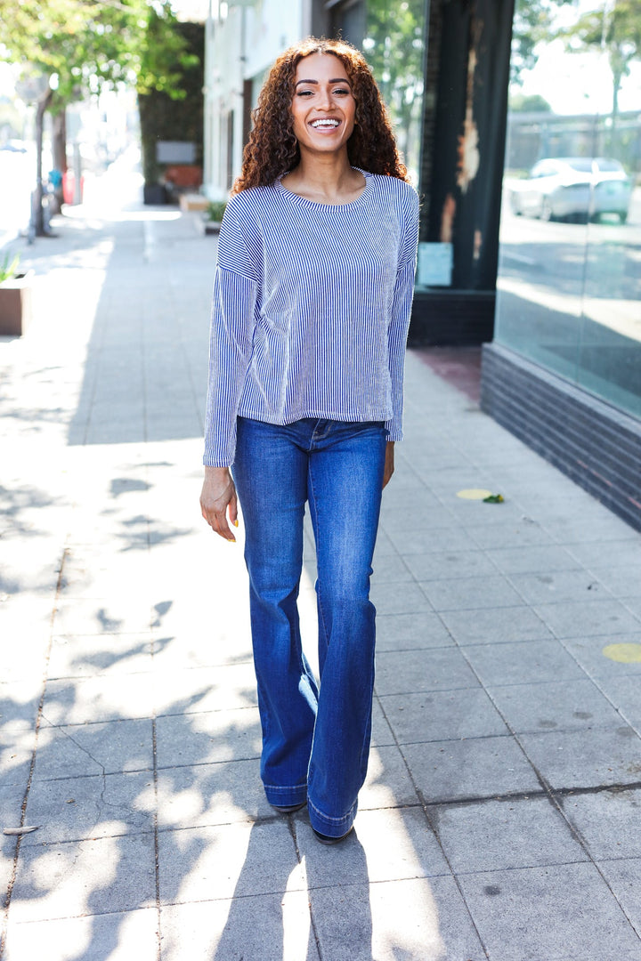 Love Came Down - Ribbed Sweater Top - Blue