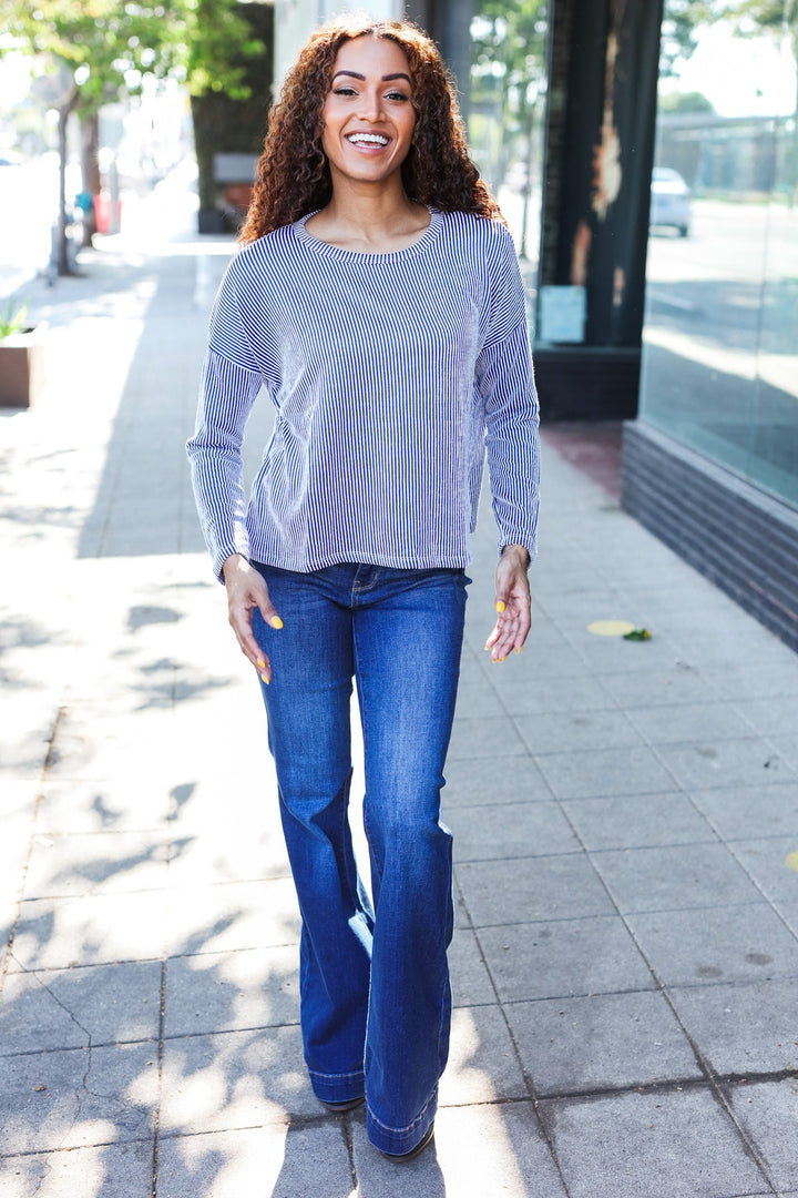 Love Came Down - Ribbed Sweater Top - Blue