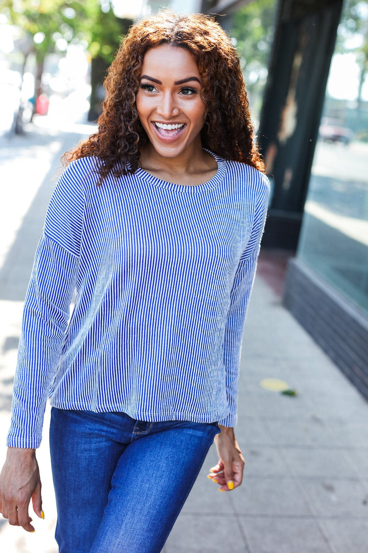 Love Came Down - Ribbed Sweater Top - Blue