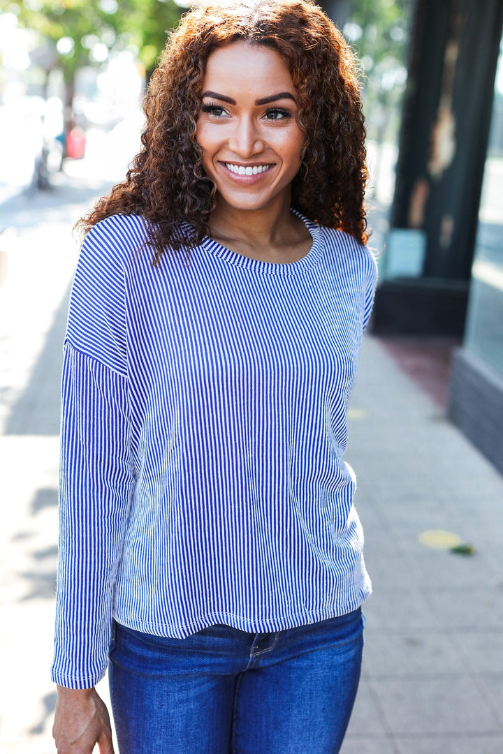 Love Came Down - Ribbed Sweater Top - Blue