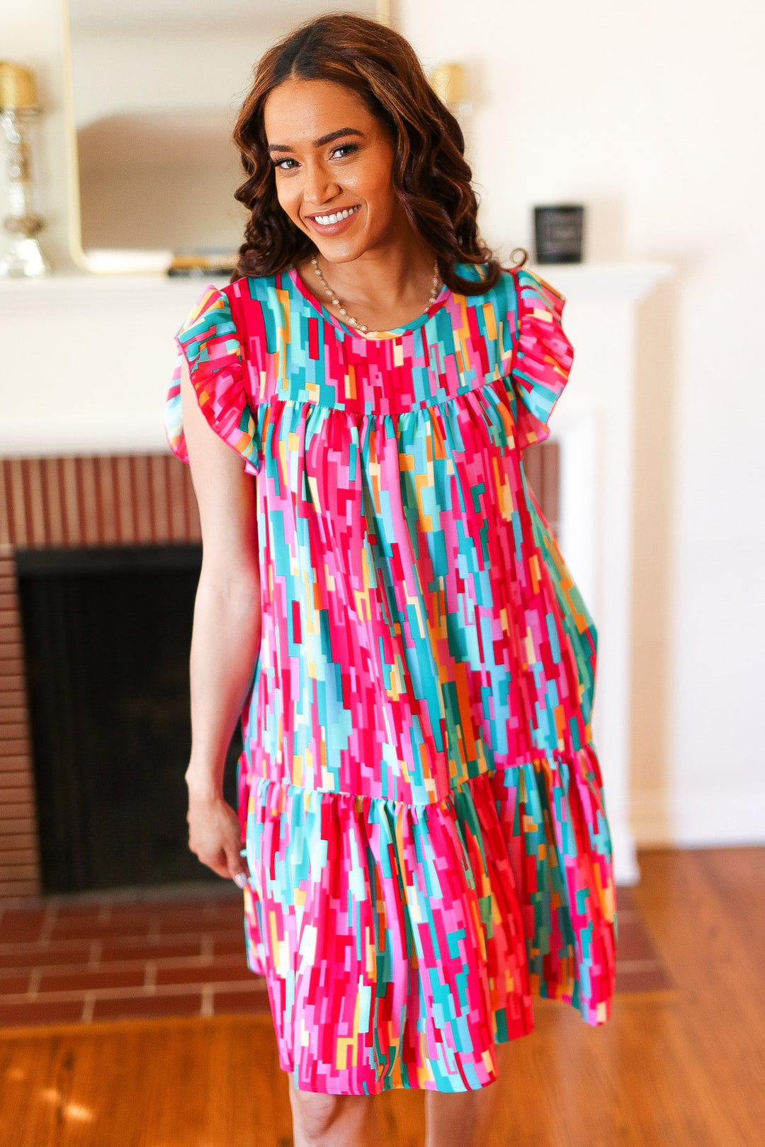 Bold Contrast - Abstract Print Tiered Dress