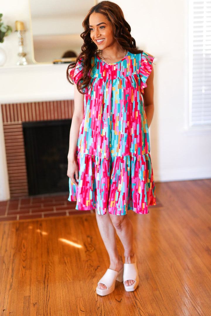 Bold Contrast - Abstract Print Tiered Dress