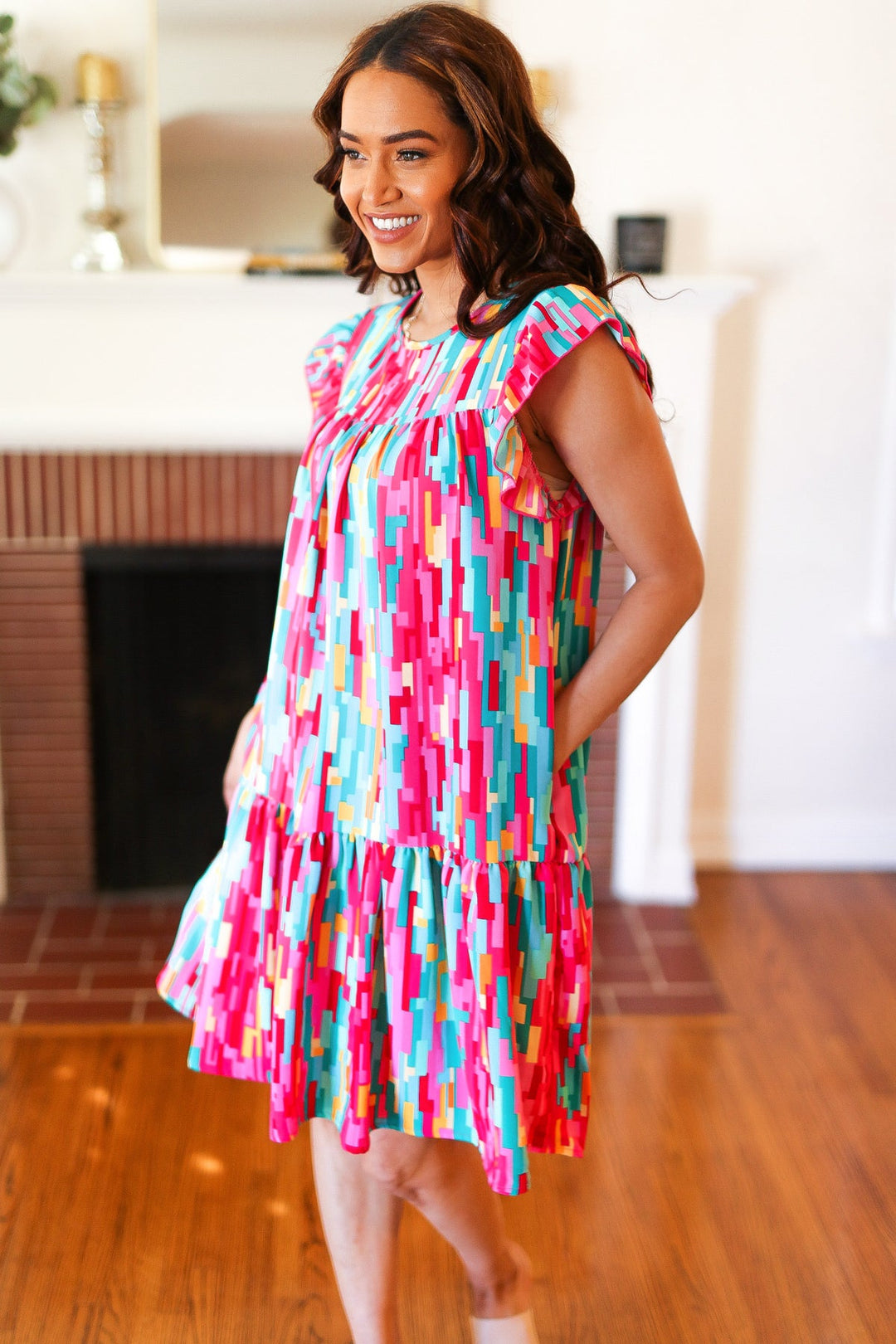 Bold Contrast - Abstract Print Tiered Dress