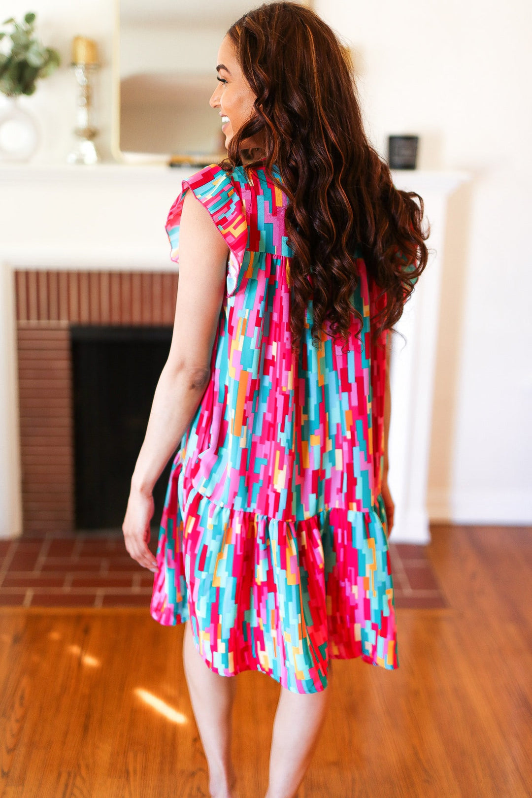 Bold Contrast - Abstract Print Tiered Dress